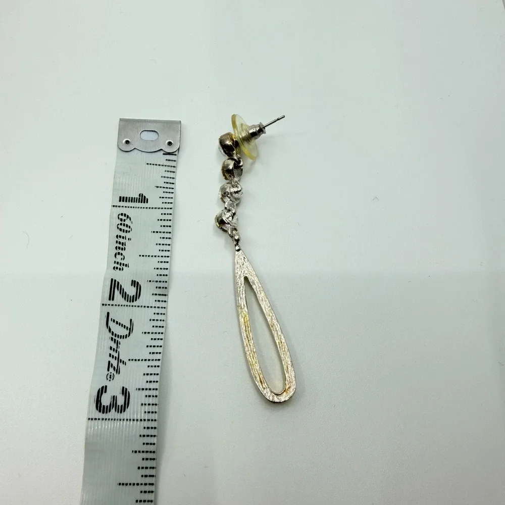 Vintage Gold Tone Dangle Earrings AB Rhinestone Teardrop Open Hoop Statement Y2K